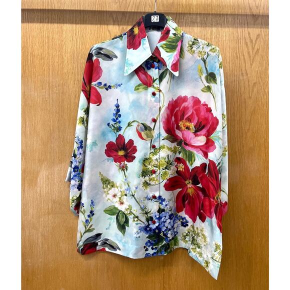 NWT  Dolce & Gabbana Floral Print Blouse Silk Shirt Multicolor IT 42 US M - Picture 9 of 12